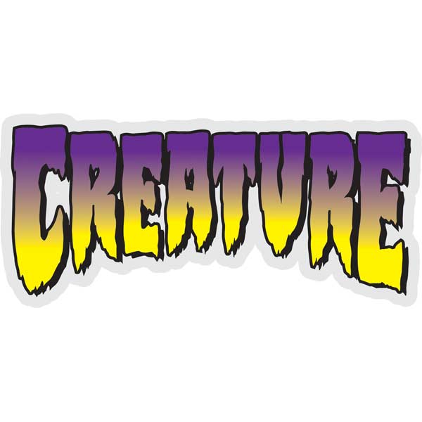 Creature Skateboards logo Sticker Purple and Yellow 5" X 2.25"