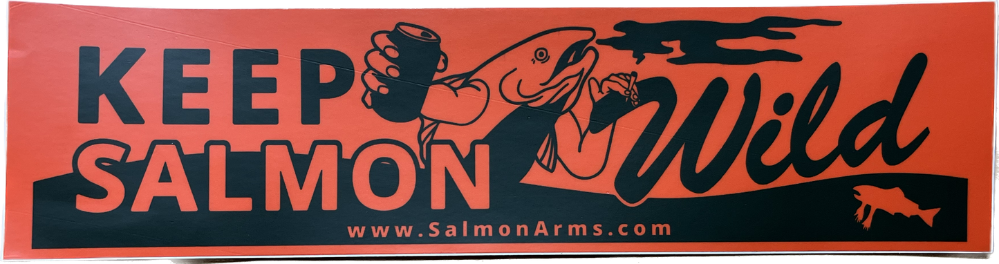 Salmon Arms Keep Salmon Wild Snowboard Bumper Sticker 11"X 3"- Orange