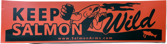 Salmon Arms Keep Salmon Wild Snowboard Bumper Sticker 11"X 3"- Orange