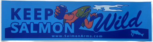 Salmon Arms Keep Salmon Wild Snowboard Bumper Sticker 11"X 3"- Blue