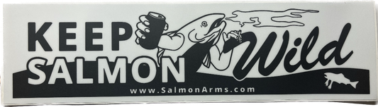 Salmon Arms Keep Salmon Wild Snowboard Bumper Sticker 11"X 3"- White