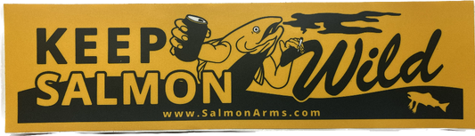 Salmon Arms Keep Salmon Wild Snowboard Bumper Sticker 11"X 3"- Yellow